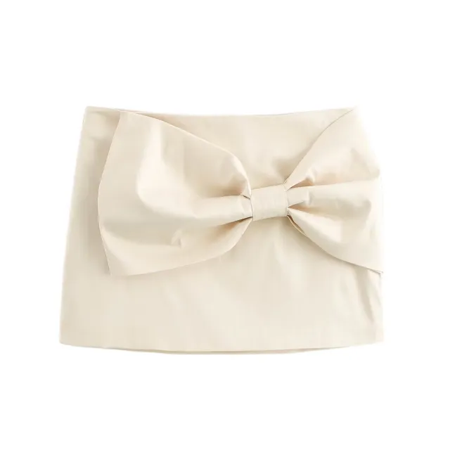 European And American Autumn New Fashion All matching Bowknot Decoration Mini Skirt Beige White - Shop at LoveMi