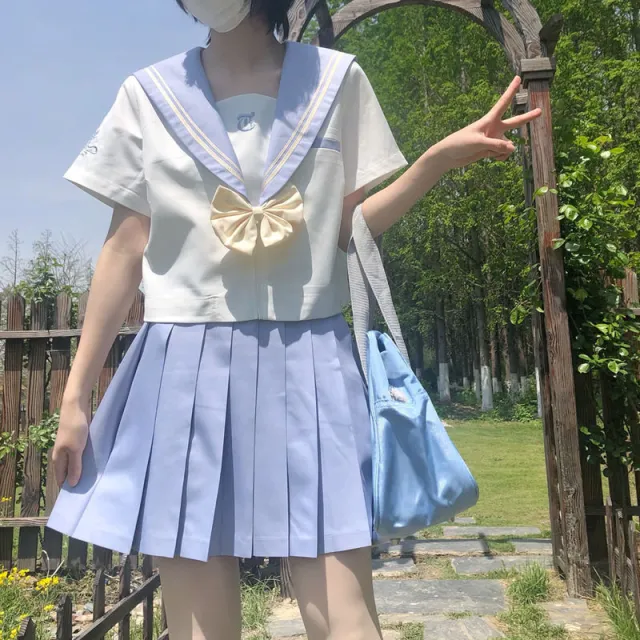 Uniform Skirt Sailor Suit Girls Girlfriends Clothes Short Sleeve Top With Skirt M - Shop at LoveMi