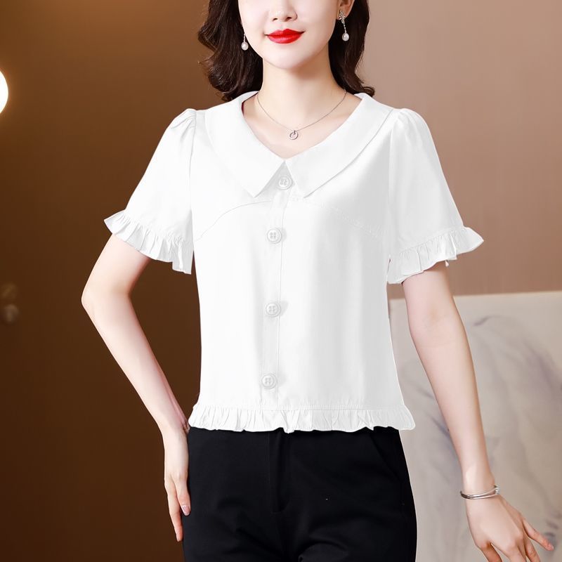 Ten Or Three Lines Doll Collar Chiffon Shirt For Women