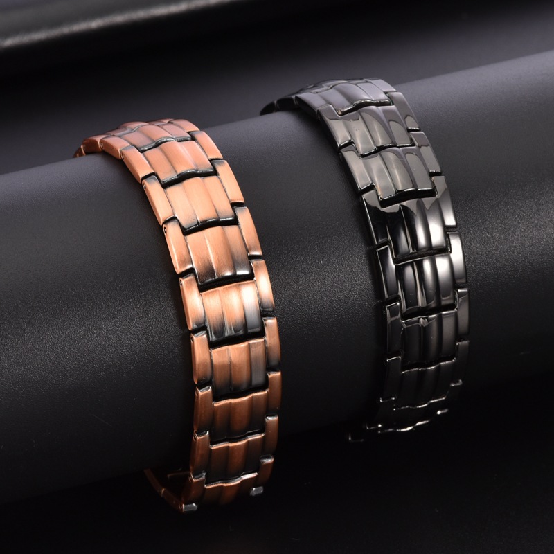 Retro-style Fashionable Solid Red Copper Tortoise-shell Pattern Fully Magnetic Negative Ion Energy Bracelet