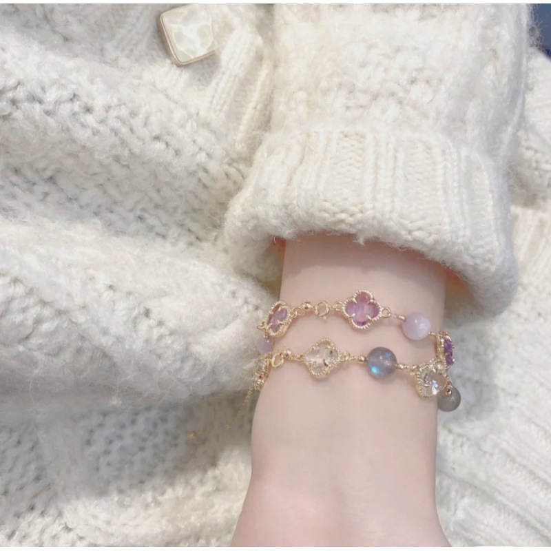 Amethyst Moonstone Clover Bracelet