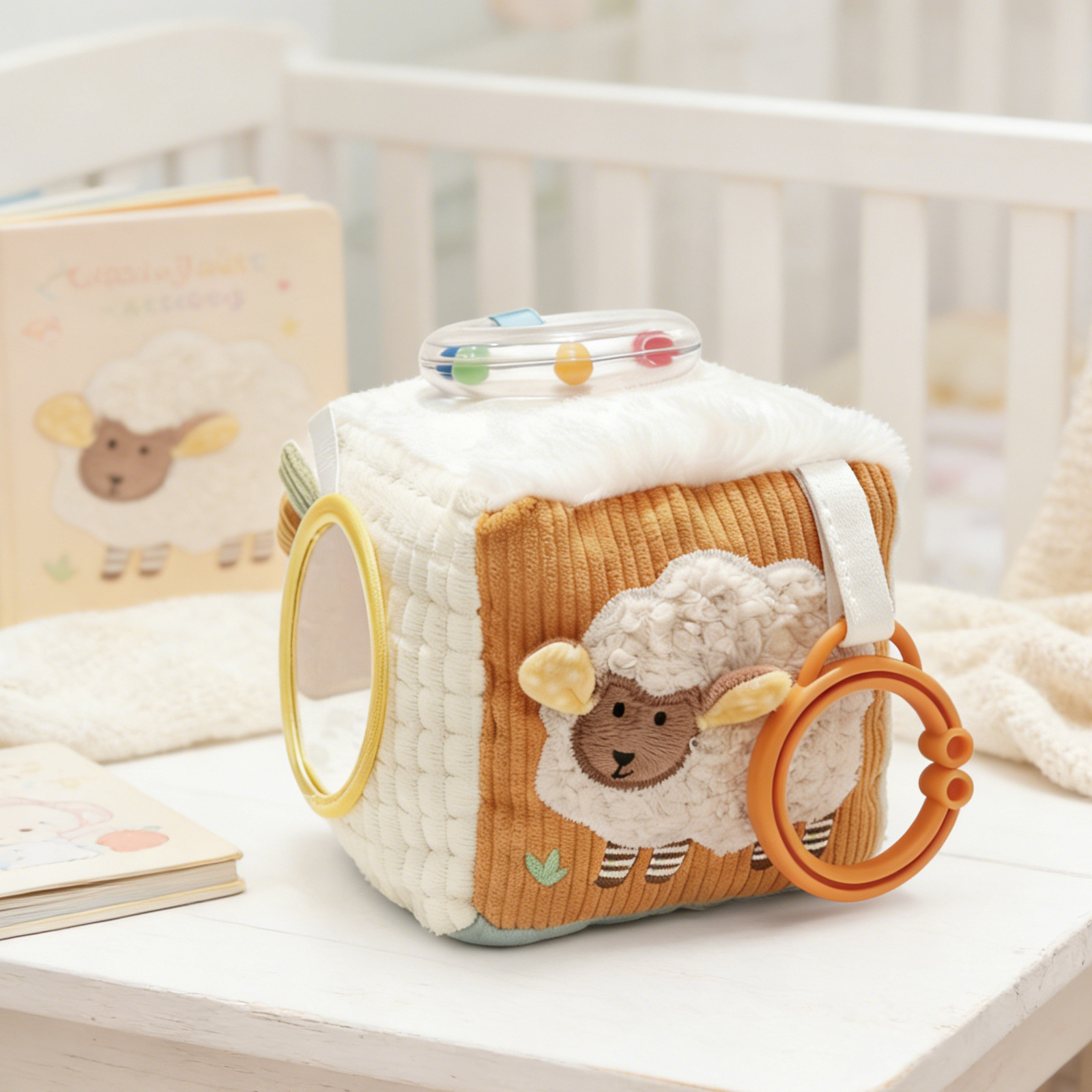 Baby Hand-Biting-Proof Fabric Block Rattle Toy