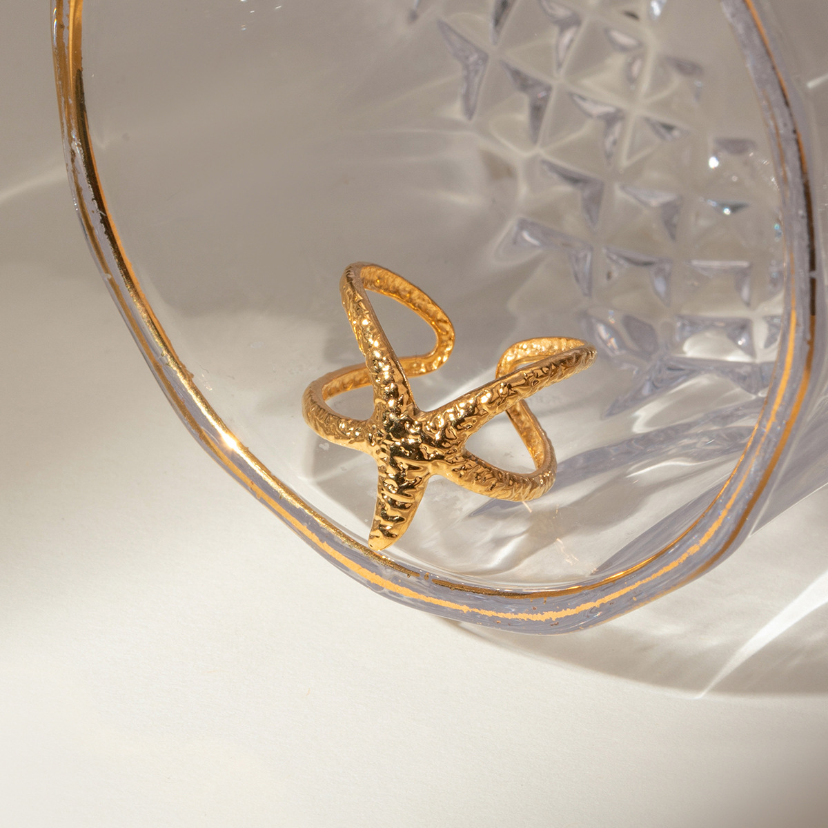 Ocean 18K Gold Stainless Steel Starfish Open Ring