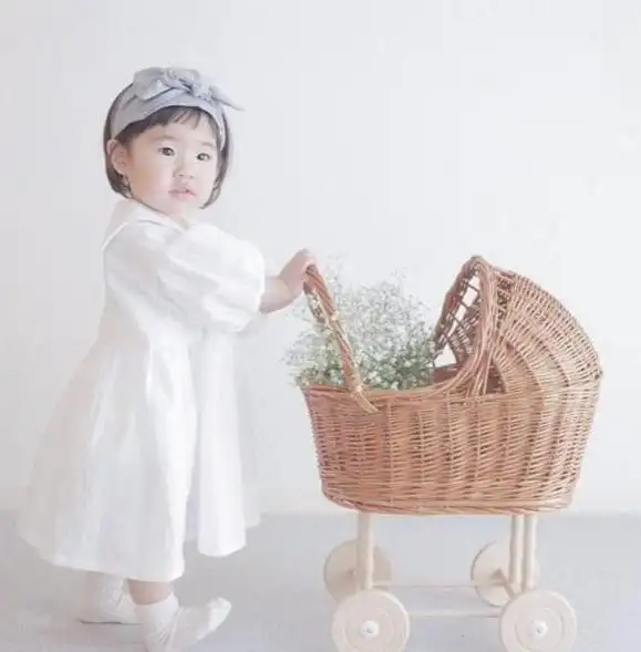 Cotton And Linen Bubble Three-quarter Sleeve Casual Outing Sailor Collar Dress