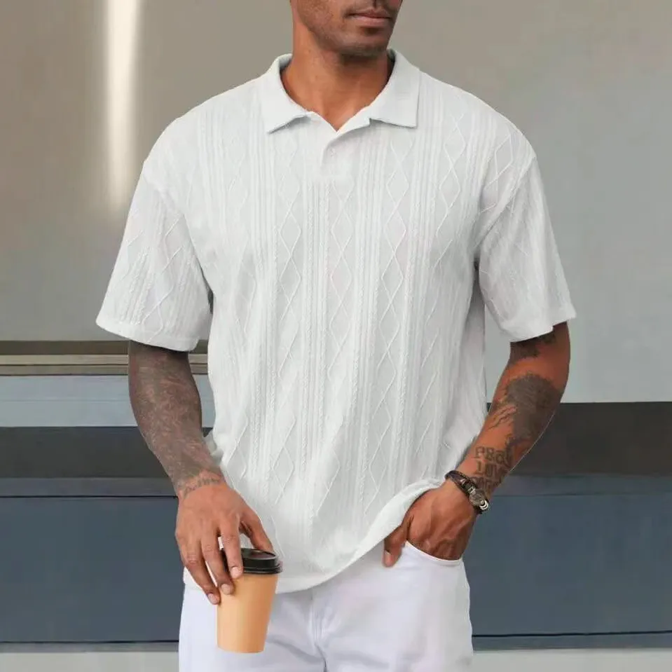 Retro Button Lapel Short Sleeve T-shirt Breathable Short Sleeve Loose Texture Knitted