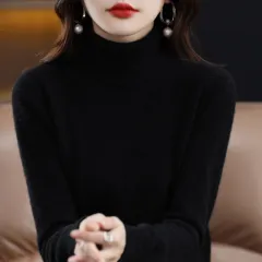 Lapel Sweater Women's Autumn And Winter Women's Solid Colour Turtleneck Knitting Bottoming Shirt Sweater - Black - View 1