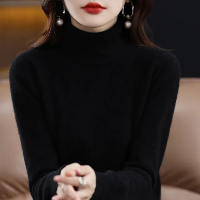 Lapel Sweater Women's Autumn And Winter Women's Solid Color Turtleneck Knitting Bottoming Shirt Sweater Black - Shop at LoveMi