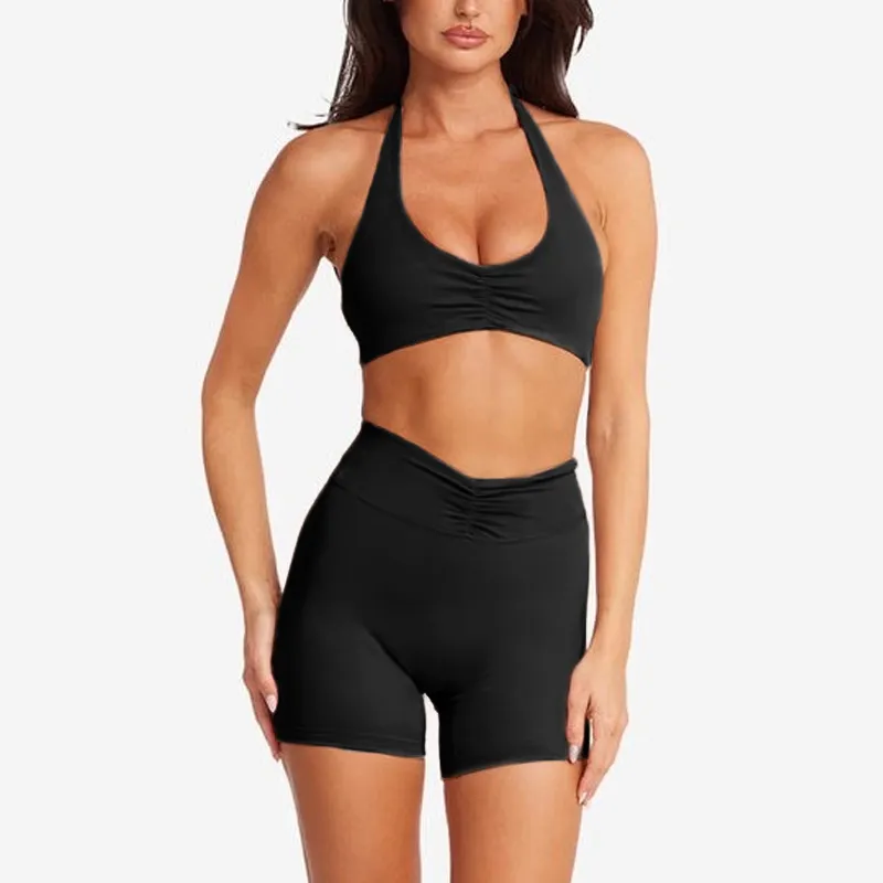High Strength Nude Feel Yoga Push Up Bras Shockproof Halter Backless Beauty Back Exercise Underwear - My378 Black Top