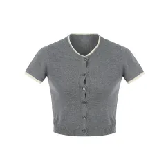 American Retro Cute Simple Short Sleeve - Grey - View 1