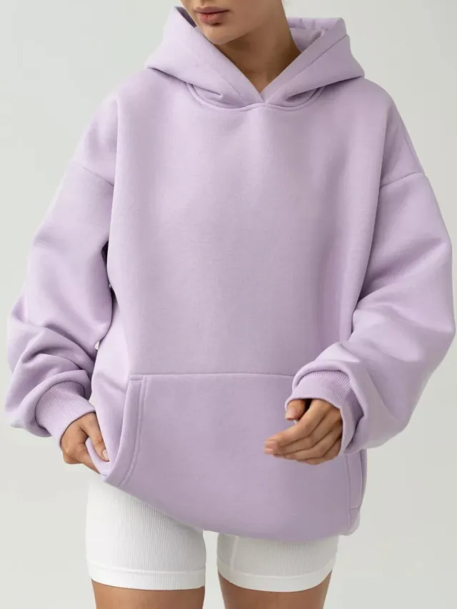 Women's Long sleeved Hooded Sweater Light Purple - Shop at LoveMi