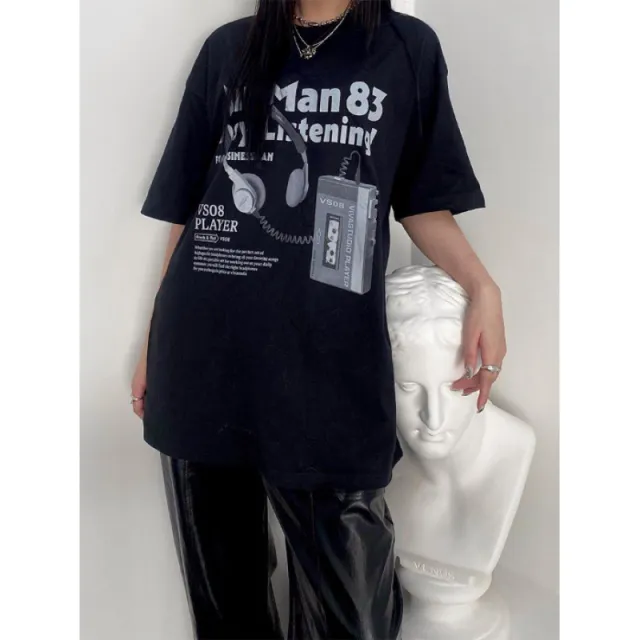 Women's Cotton Short sleeved T shirt Summer Fashion Korean Cartoon Loose Half sleeve Top Black - Shop at LoveMi