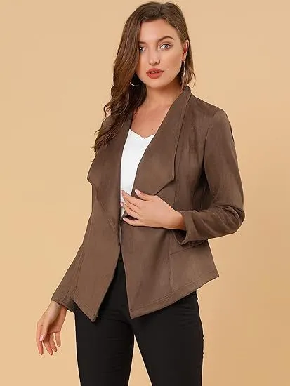 Casual Suede Lapel Long Sleeve Short Coat For Women Coffee - Shop at LoveMi