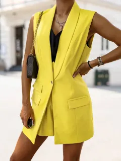 Spring And Autumn New Mid-length Ladies' Vest Suit Jacket - Yellow - View 1