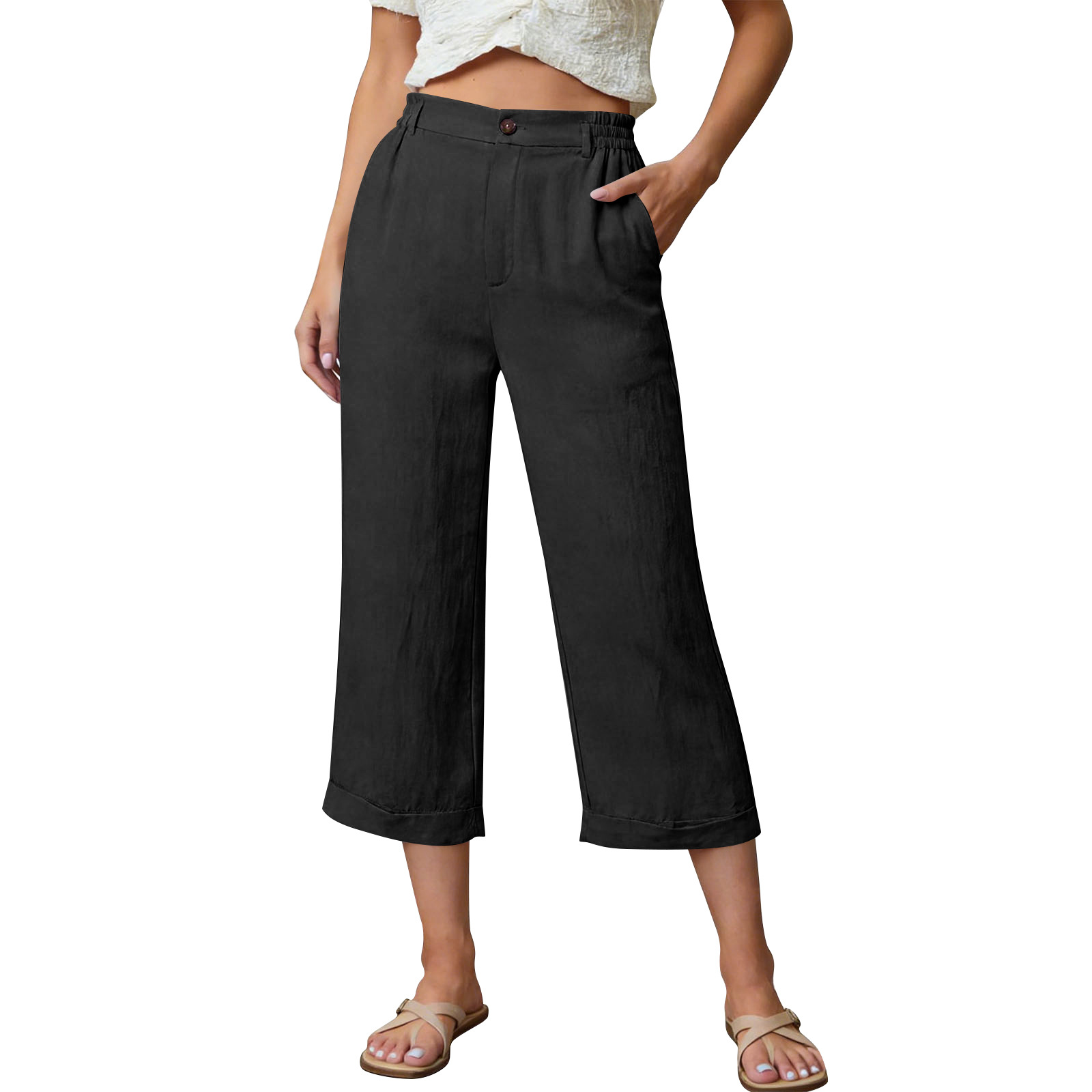 Pocketed Loose-fitting Breathable Summer Capri Pants For Home Wea - photo 13