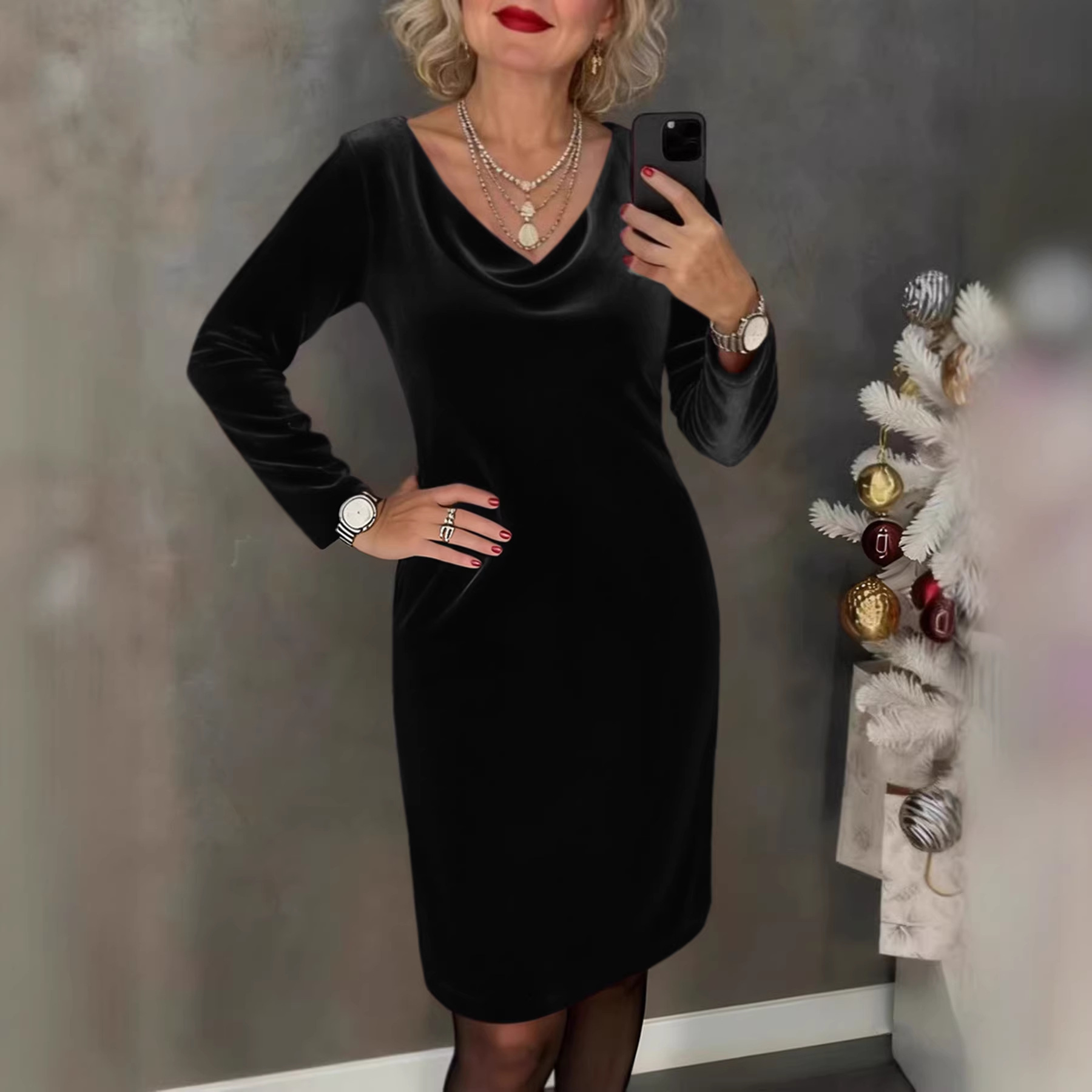 Stylish Minimalist Slim Fit Womens Long Sleeve Dress