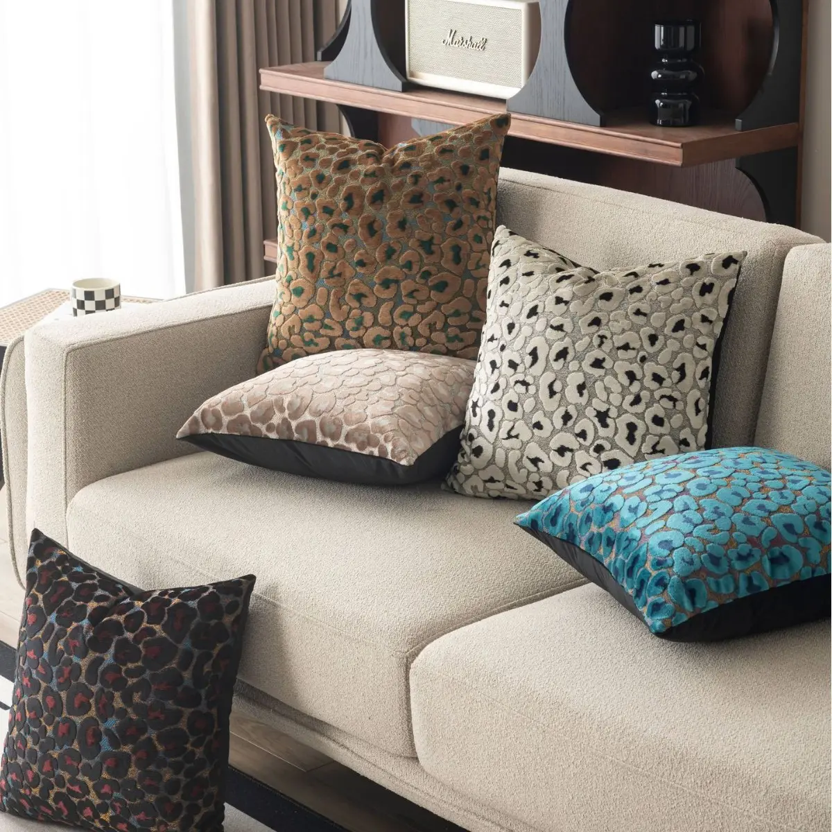 Leopard-Print American Cut-Pile Sofa Pillow Cover Cotton-Linen