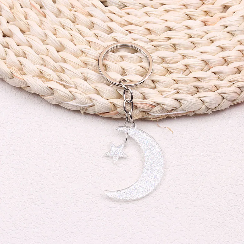European And American Sun Moon Acrylic Keychain Pendant Creative Simple - White
