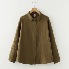 Double-layer Cotton Yarn Pure Color Skin-friendly Long-sleeved Shirt - Army Yellow Color - View 1