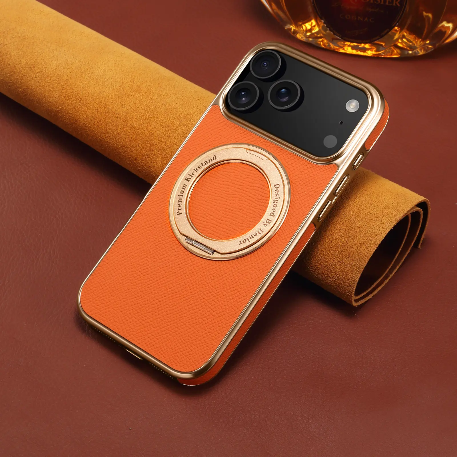 Denior Genuine Leather Electroplating Magnetic Phone Case
