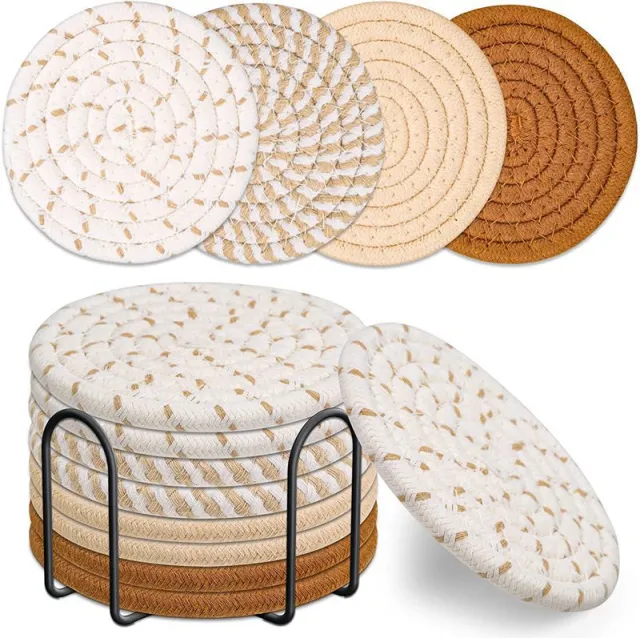 Table Mat Hand woven Heat Proof Bowl Coaster Cup Coaster Plate Cotton Linen Coffee Color Series - Shop at LoveMi