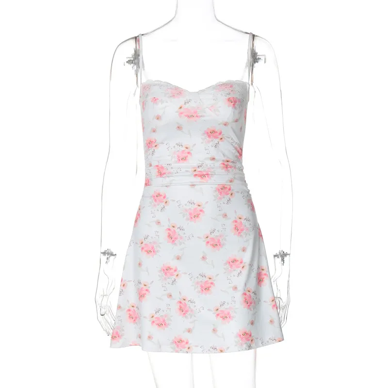 Spliced Lace Trim Princess Dress For Women - Pink