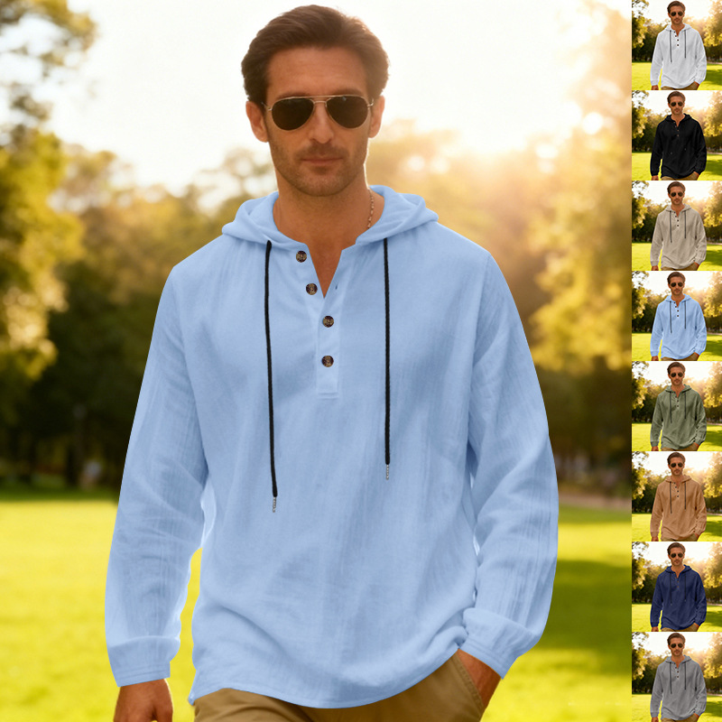 Yama Mens Breathable Hooded Long-Sleeve Beach Shirt