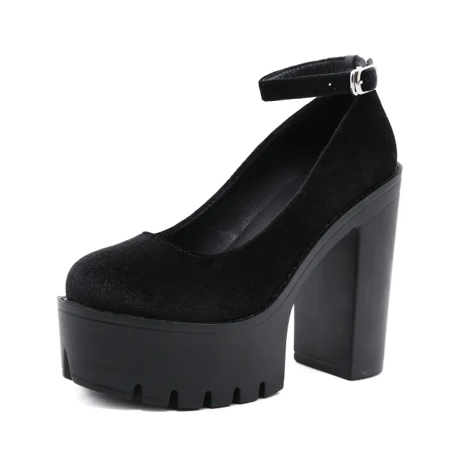 Plus Size Suede Women's Shoes Ankle strap Buckle Black - Shop at LoveMi
