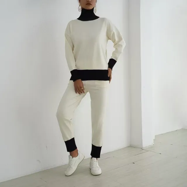 Women's Knitted Turtleneck Sweater Slimming Suit Apricot - Shop at LoveMi