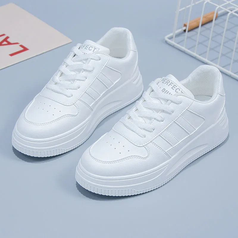 Women's All-matching Casual Sports Leather Summer White Sneakers Internet Celebrity - White
