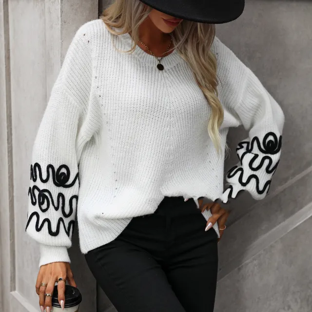 Women's Knitwear Solid Color Pattern Sweater White - Shop at LoveMi