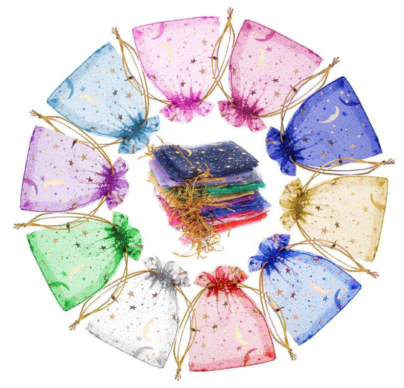 Gilded Star And Moon Sheer Organza Mesh Bag
