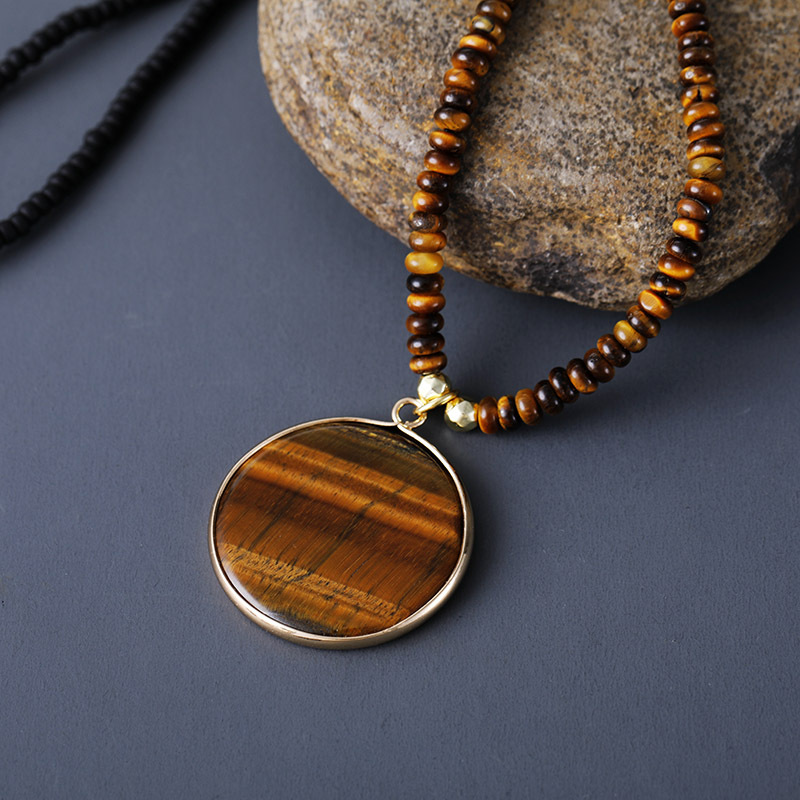 Retro-style Handmade Beaded Tigers Eye Necklace