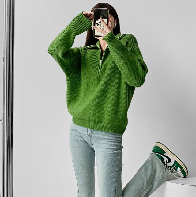 Autumn And Winter French Minority Idle Style Pullover Sweater Green - Shop at LoveMi