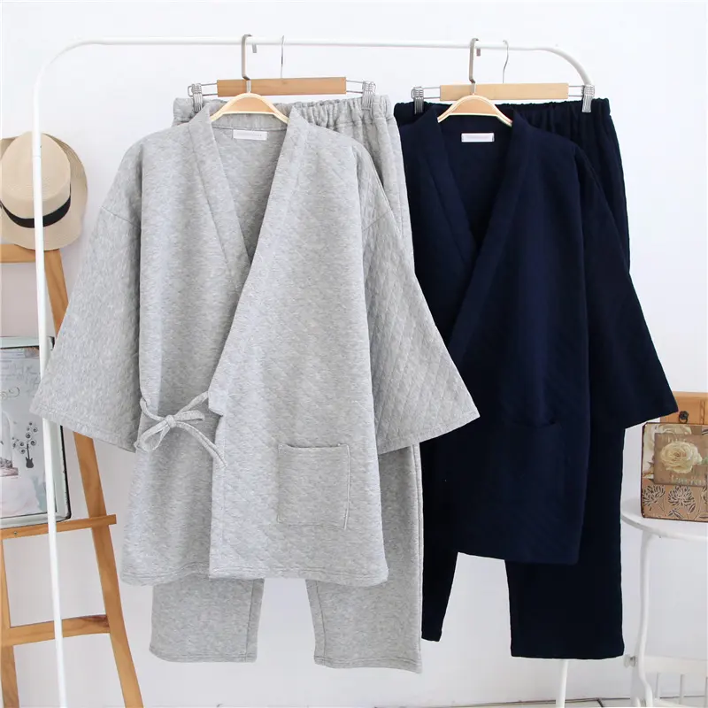 New Autumn Winter Mens Japanese-Style Pure Cotton Air-Layer Loungewear