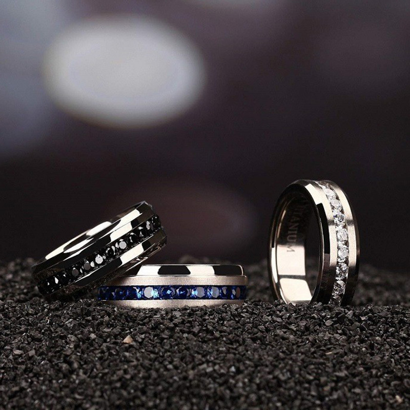 Stylish All-diamond Pure Titanium Couple Rings