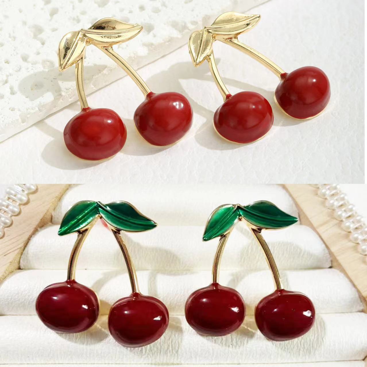 Cherry Enamel Earrings Gold Plated All-match And Sweet Personality