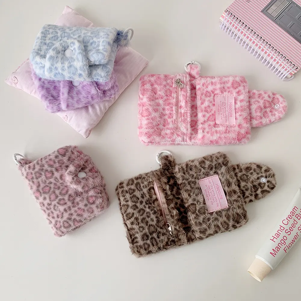 Girls Leopard-Print Plush Snap-Closure Coin Purse Super
