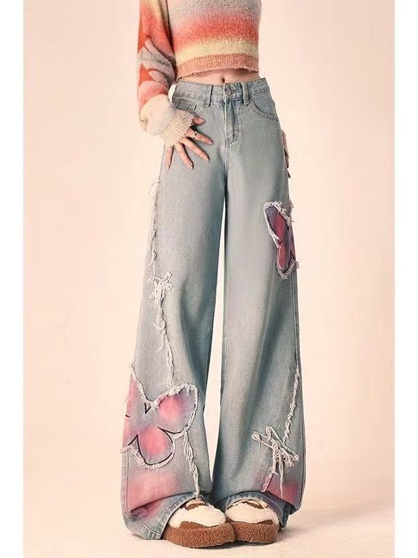 Tie-dyed Butterfly Slightly Spicy Jeans High Waist Slimming - Image 6