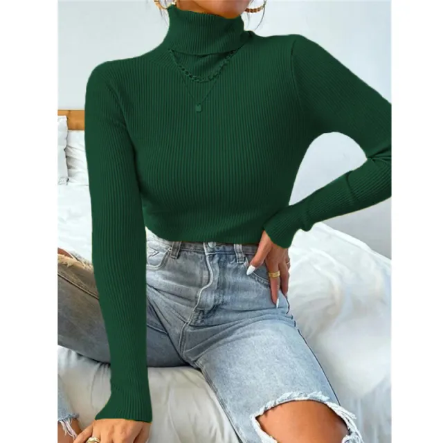 Turtleneck Sweater Pullover Knitted Top T shirt Green - Shop at LoveMi