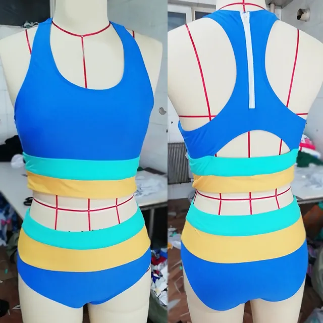 Multicolor Vest High Waist Swim Trunks Set Bikini Split Swimsuit Multicolor - Shop at LoveMi