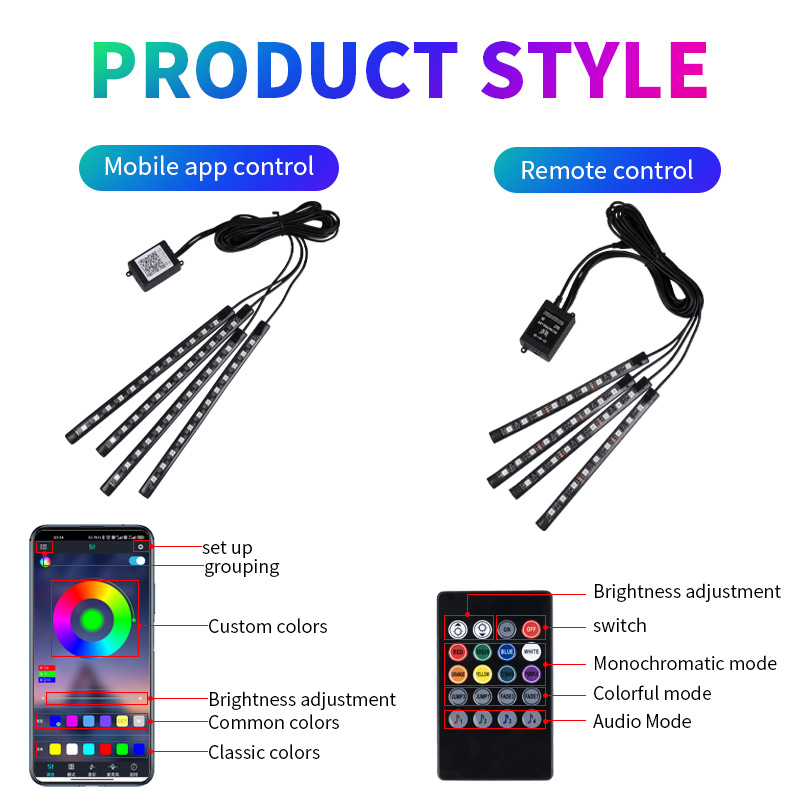 Car Modification Led Eight-color Foot Voice Control Rhythm Atmosphere Light