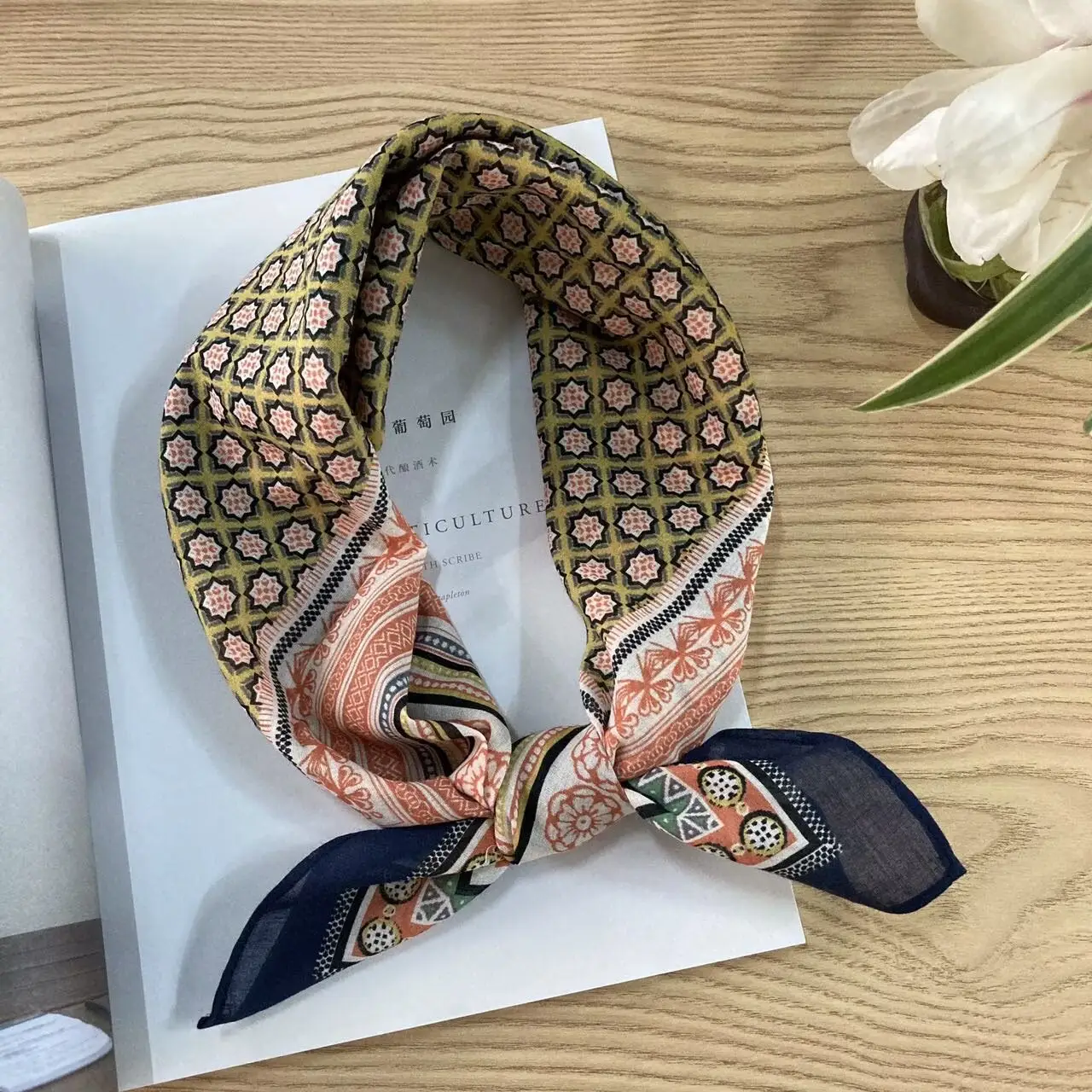 Cotton Square Vintage Ethnic-style Floral Silk Scarf