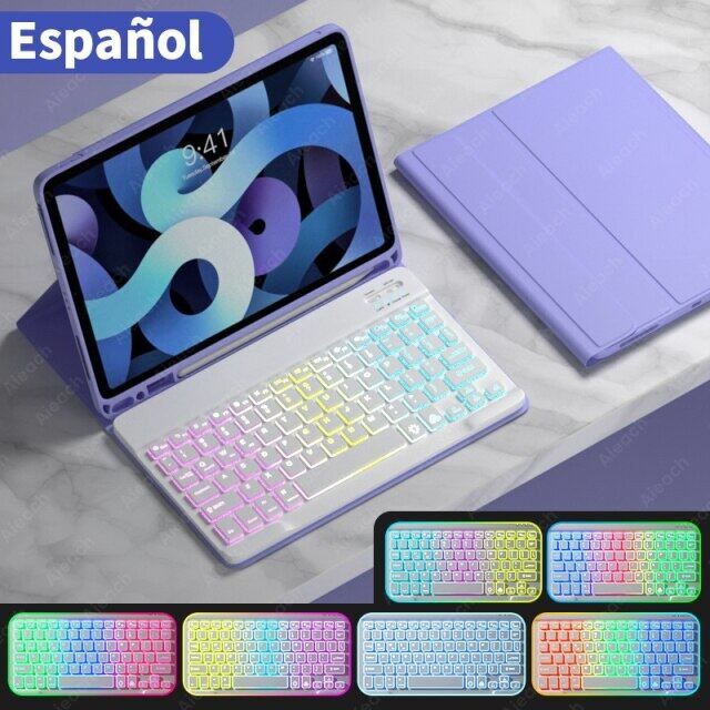 Ipad Protective Case Luminous Bluetooth Keyboard Leather Sheath - Image 6