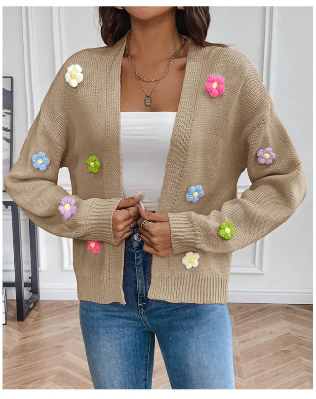 Flower Sweet Knitted Cardigan Sweater Coat For Women Camel - Shop at LoveMi