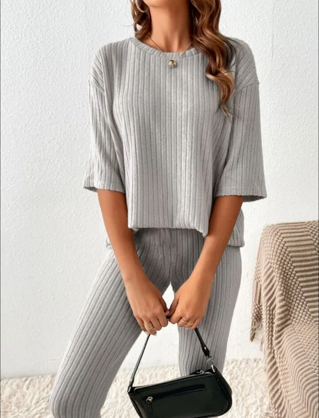 Women's Loose Casual Trousers Solid Color Fashion Homewear Suit Light Gray - Shop at LoveMi