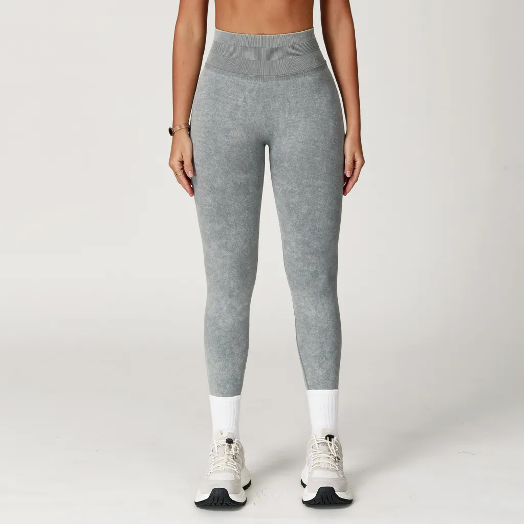 Seamless Stone Washed Yoga Pants High Waist Hip Lift Tight Trousers - Gray