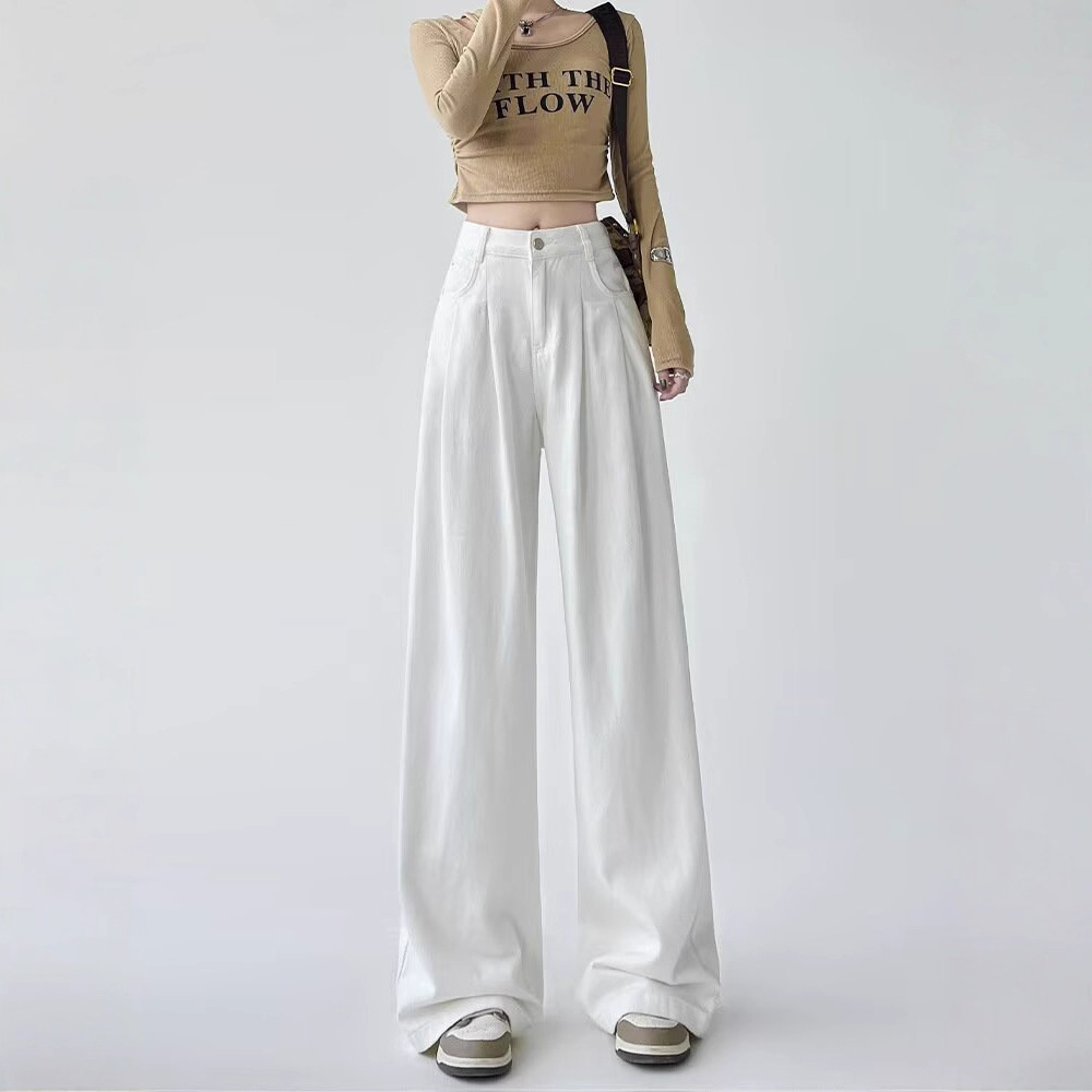Women's White Wide-leg Straight Jeans