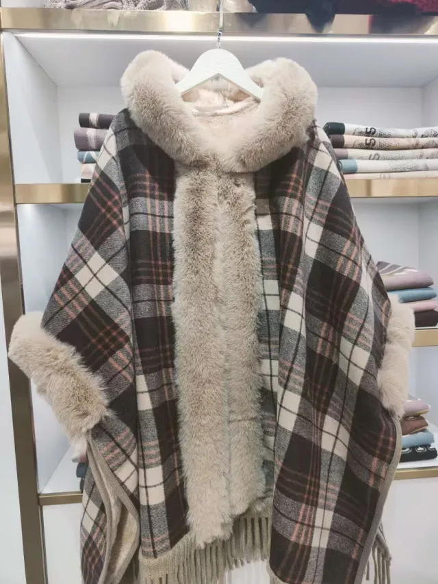 New Fallwinter Tippet With A Trendy Maillard Plaid Design Lined With Soft Fleece For Extra Warmth Brown - Shop at LoveMi