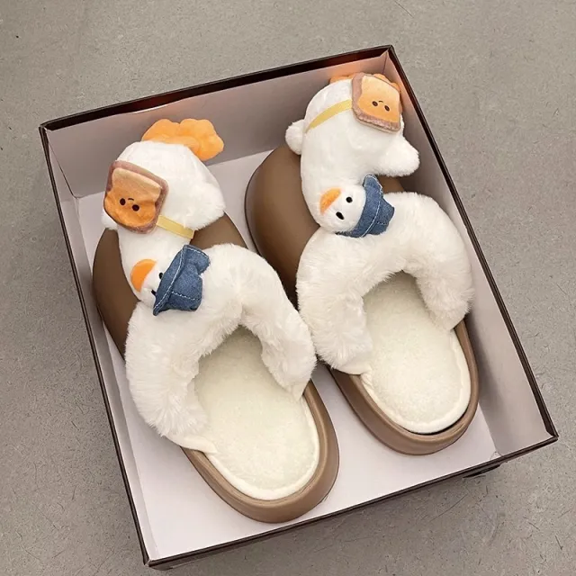 Closed Toe Fluffy Shoes Outer Wear Autumn And Winter Brown - Shop at LoveMi