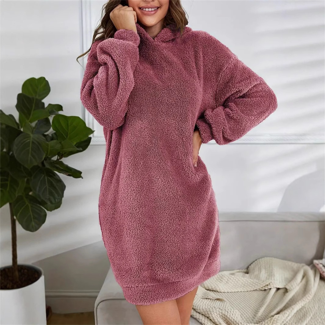 Women's Hooded Long Sleeve Plush Dress